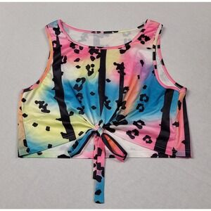 Unbranded Leopard Print Multicolor Sleeveless Tie-front Crop Top Women's XXL